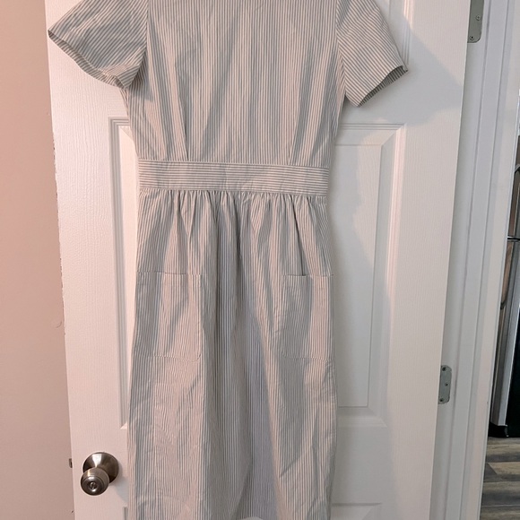 Sezane Odalie Dress EU36 White w/Light blue stripes so elegant S36 France US2 - Picture 3 of 5